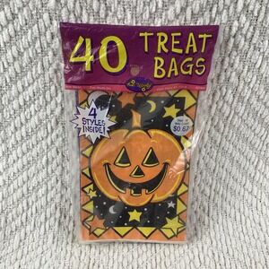 Vintage Halloween Trick Or Treat Paper Candy Bags Jack O Lantern Pumpkin 40 Ct